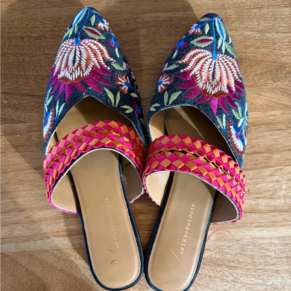 Anthropologie Embroidered Fashion Mules